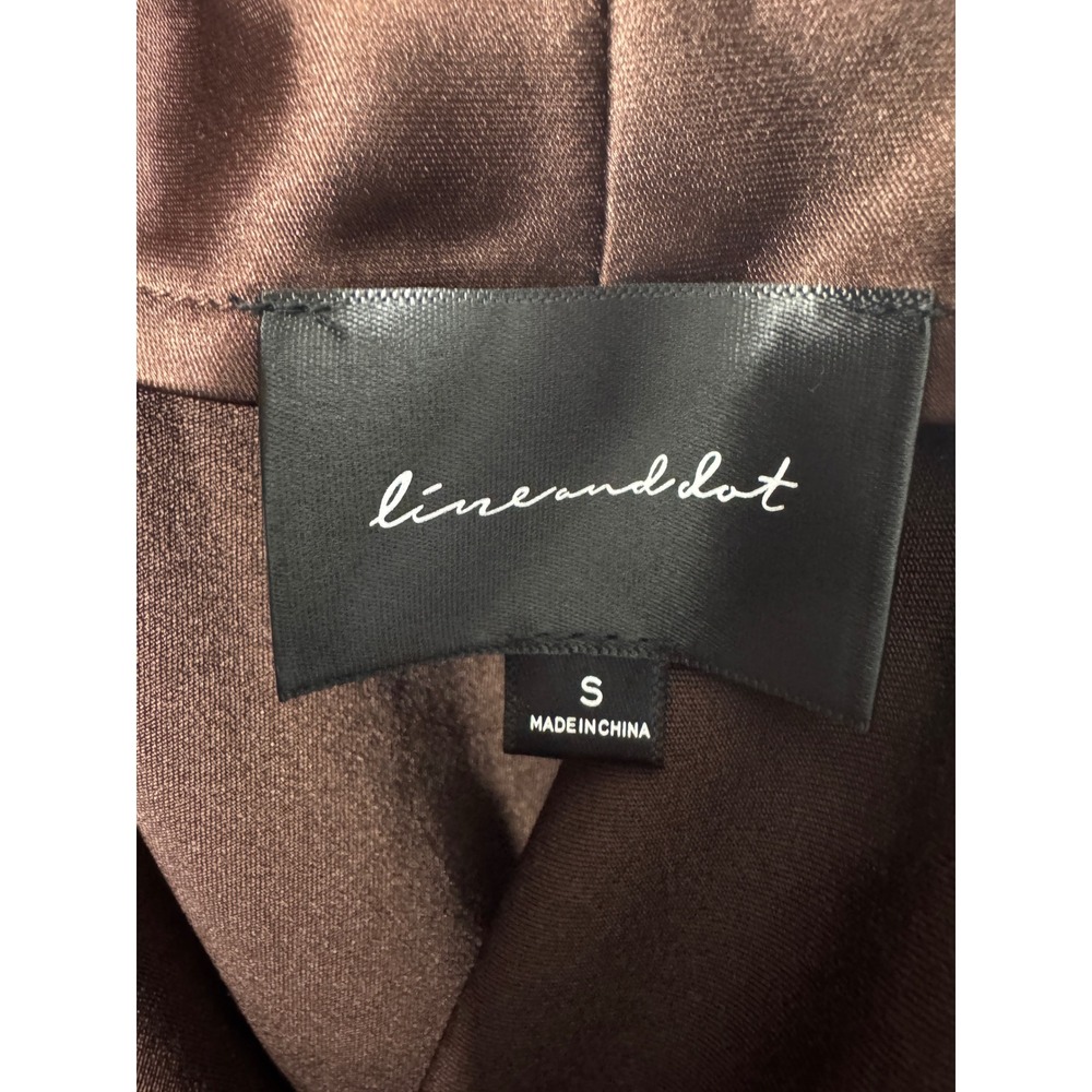 Line and Dot Brown Satin Cowl Neck Lace Slit Maxi Dress Small Open Back - Picture 9 of 12